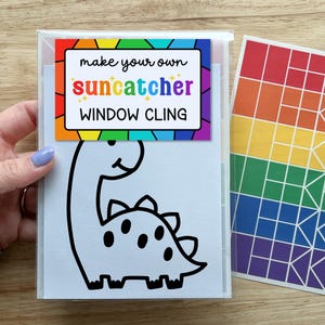 brontosaurus craft kits for boys, dinosaur suncatcher sticker for windows, art kit for kids, rainy day craft, car activities for toddlers