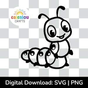 毛虫のアウトライン PNG、SVG、商用利用可能な即時デジタルダウンロード、クリカット用のワーム SVG ファイル、シルエットカットファイル、虫の昆虫のクリップアート
