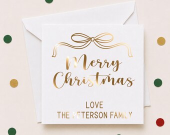 Foil Merry Christmas Bow Enclosure Cards, Personalized Mini Holiday Gift Notes