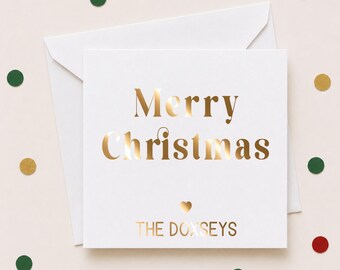 Personalized Merry Christmas Foil Gift Notes, Custom Name Holiday Enclosure Cards
