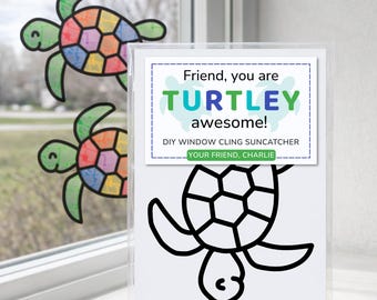 Sea Turtle Valentine's Day Kids Party Favors, Under the Sea Suncatcher Craft Kit