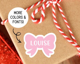 Christmas Bow Holiday Labels, Personalized Present Stickers, Custom Gift Tags (set of 25)