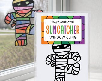 Mummy Craft Kit for Kids, Halloween Suncatcher Window Sticker Activity