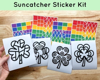 shamrock suncatcher sticker for window, st patricks day craft kit for kids, spring crafts for toddlers travel kit, st patricks day decor