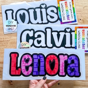 personalized valentine name suncatcher window cling, valentines day craft kits for kids, custom tween girl gifts, DIY art kit for preschool