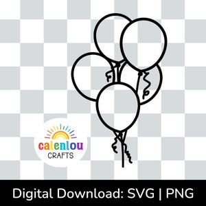 balloons outline PNG SVG, commercial use digital download, birthday party svg for cricut silhouette cut file, celebratory balloons clipart