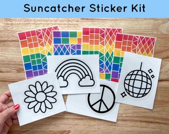 hippie suncatcher window sticker set, fun crafts for kids, groovy crafts for girls, pre teenage girl gifts, sleepover party activities