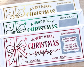 Foil Christmas Scratch Off Gift Voucher, Personalized Holiday Surprise Reveal Gift Certificate
