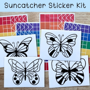 butterfly suncatcher window sticker set, spring craft preschool craft kits for kids, garden birthday party activities, arts and crafts for