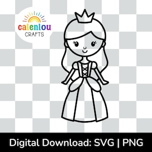 Prinzessin Umriss PNG, SVG, sofortiger digitaler Download, kommerzielle Nutzung, SVG-Datei für Cricut, Silhouette Schnittdatei, magische Märchen Clipart