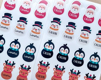 Christmas Character Gift Tags, Personalized Present Stickers, Custom Holiday Labels (set of 16)