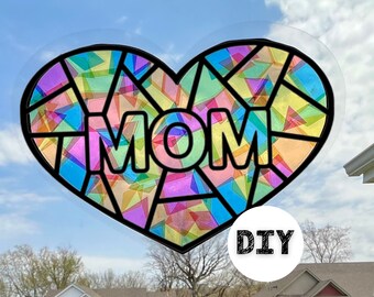 mom suncatcher sticker for window, Mothers Day gift from kids, toddler activity kit, mom craft kit for kid, mom birthday gift, stained glass