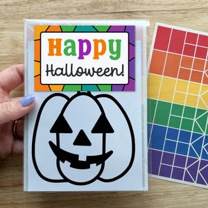 pumpkin suncatcher kit, halloween party favors, toddler halloween activities, jack o lantern craft kit for kids, suncatcher sticker craft