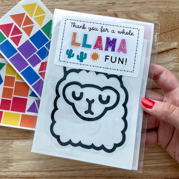 llama party favors, fiesta birthday party favors, alpaca craft kit for kids, llama baby shower favors, llama suncatcher sticker kit