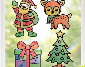 North Pole Santa Craft Set for Kids, 4 Holiday Suncatcher Sticker Activities, Christmas Stocking Stuffer