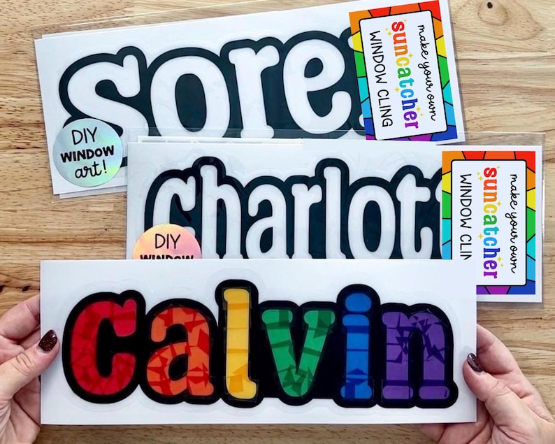 personalized name sticker suncatcher decal, faux stained glass window cling craft kits for kids, pre teenage girl gifts, art kit for toddler Bild 3