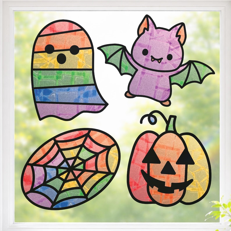 Halloween Craft Set for Kids, 4 Spooky Suncatcher Sticker Activities, Boo Basket Filler bild 1