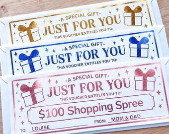 Foil Personalized Birthday Gift Certificate, Custom Surprise Gift Voucher