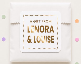 Personalized A Gift From Stickers, Custom Name Foil Party Favor Labels