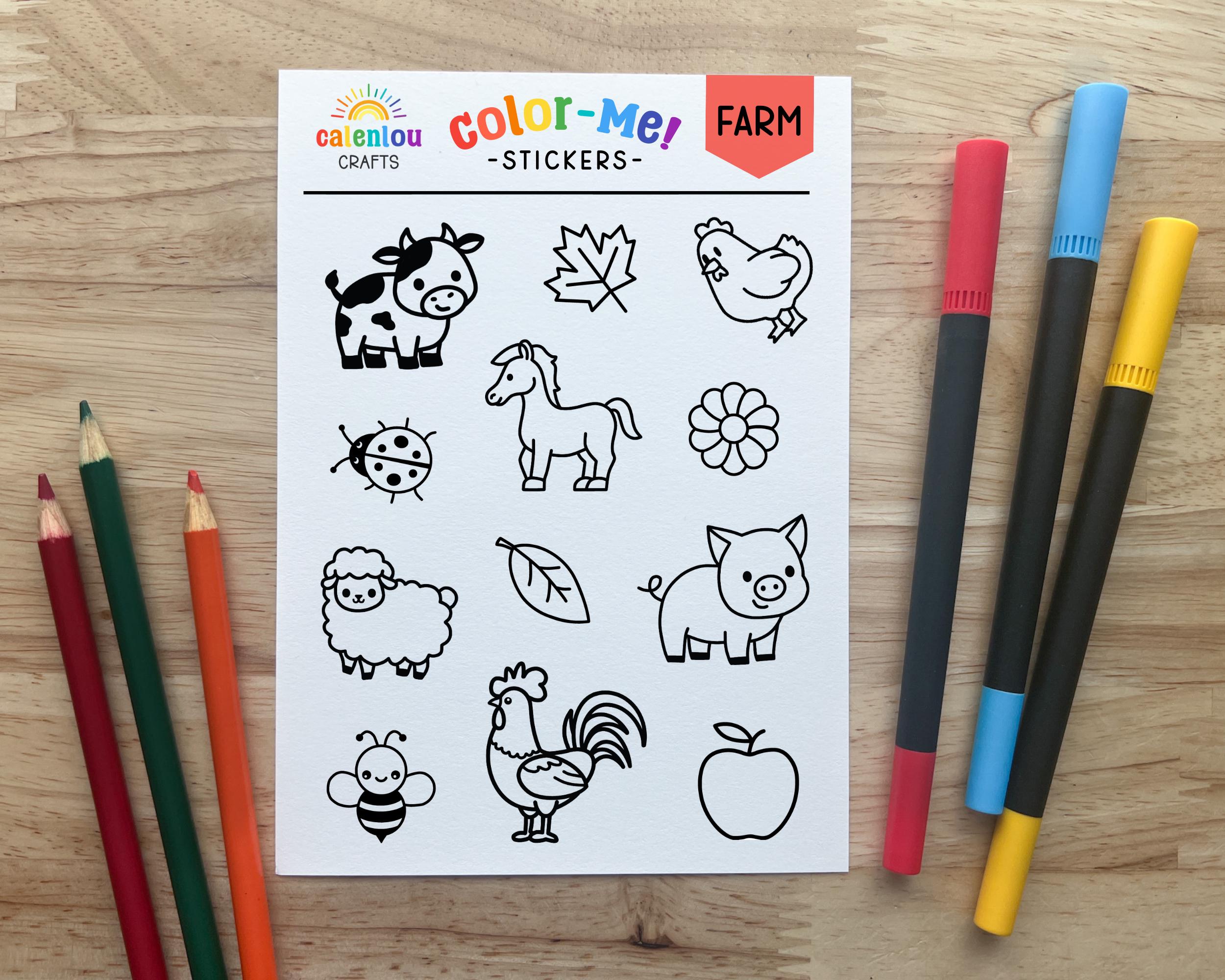 Farm Animal Color Your Own Stickers, DIY Barnyard Craft Kit Party…