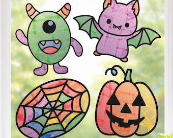 Halloween Craft Set for Kids, 4 Spooky Suncatcher Sticker Activities, Boo Basket Filler