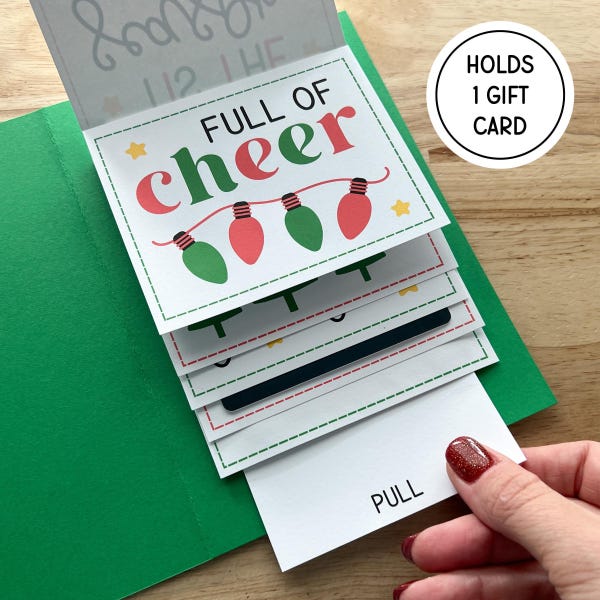 Christmas Gift Card Holder Book, Handmade Waterfall Card for Cash & Money, Holiday Stocking Stuffer Gift for Teens (Holds 1 Gift Card)