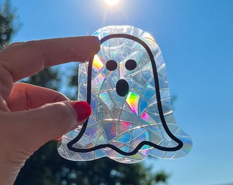 ghost suncatcher sticker for windows, spooky cute Halloween decor for home, boo basket fillers, whimsical Halloween rainbow maker window