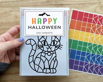 Black Cat Party Favors for Kids, Halloween Suncatcher Sticker Craft, Boo Basket Filler