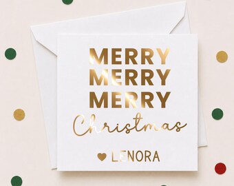 Custom Foil Merry Christmas Enclosure Cards, Personalized Holiday Mini Thank You Notes