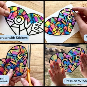 a collage of pictures showing how to make a heart sticker