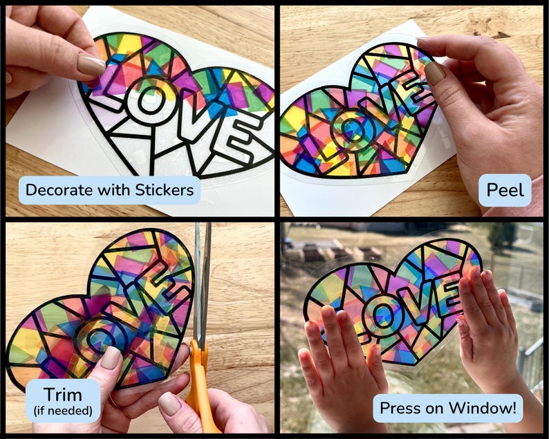 a collage of pictures showing how to make a heart sticker