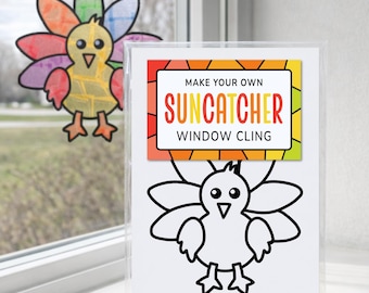 Turkey Craft Kit for Kids, Thanksgiving Suncatcher Window Sticker Activity