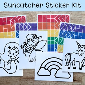 mythical creatures sticker suncatcher craft kits for kids, mermaid decor for girls room, magical unicorn birthday activities, fairy craft