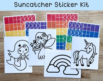 mythical creatures sticker suncatcher craft kits for kids, mermaid decor for girls room, magical unicorn birthday activities, fairy craft