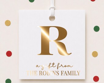 Monogram 'A Gift From' Tags, Personalized Family Name Foil Favor Tags