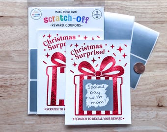 Foil Christmas Surprise Gift Scratch Off Cards, DIY Reward Voucher Coupons, Stocking Stuffers for Kids