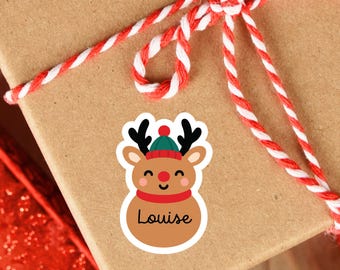 Reindeer Gift Tags, Personalized Christmas Stickers, Custom Holiday Labels (set of 25)