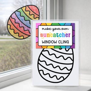 Easter egg suncatcher window sticker, kids craft activity kit, Easter basket stuffers