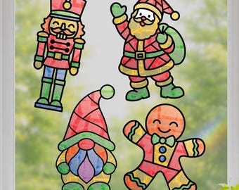 Christmas Character Craft Set for Kids, 4 Holiday Suncatcher Sticker Family Activity