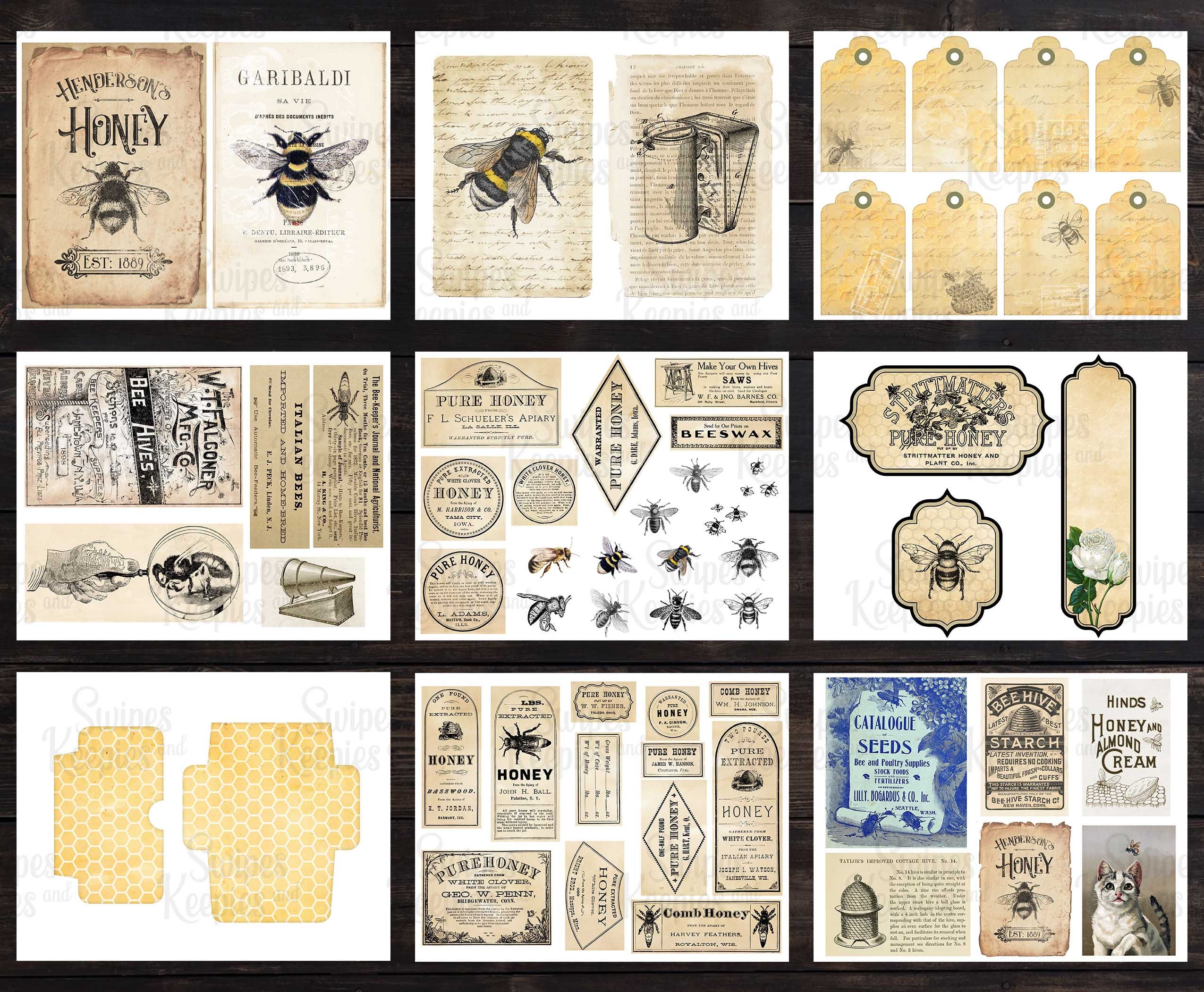 【masamislipslikesuger様】リクエスト 4点 まとめ商品 Vintage Honey Bee Printable Junk Journal Kit, Vintage Bee