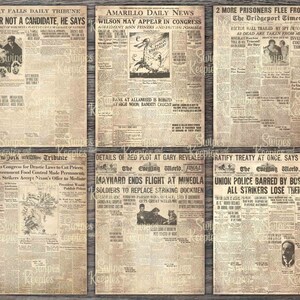May include: A collection of six vintage-style newspaper pages with aged, sepia-toned paper. Headlines include "Hoover Not a Candidate," and "Wilson May Appear in Congress." The newspapers feature various articles and illustrations.