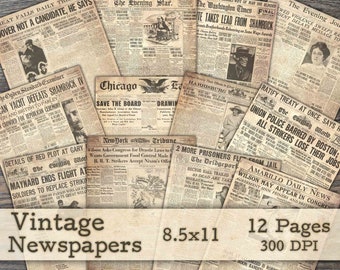 Vintage Newspapers - Printable Paper - Antique Texture - Junk Journal - Digital Ephemera - Collage Sheet - Vintage - Digital Scrapbook paper