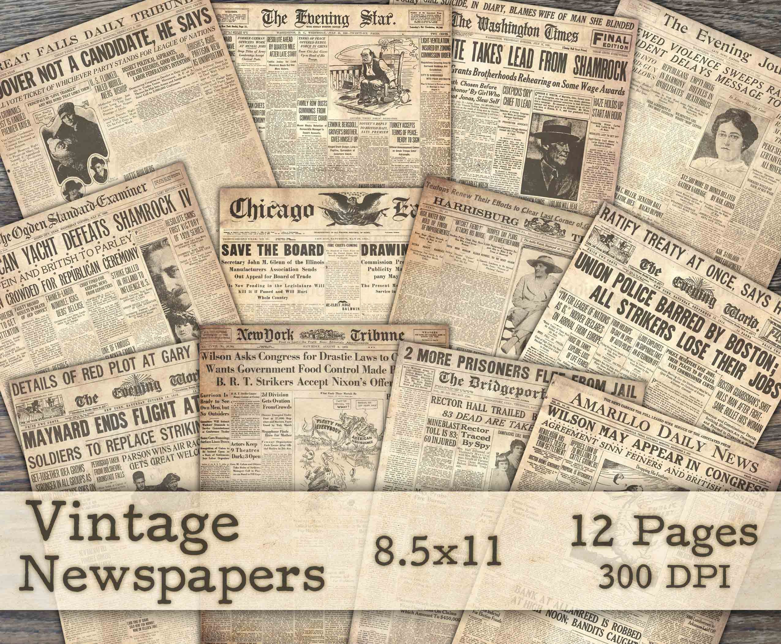 Newspapers Digital Paper: newspaper Vintage Old Newspapers for  Scrapbooking, Invites, Cards, Background 