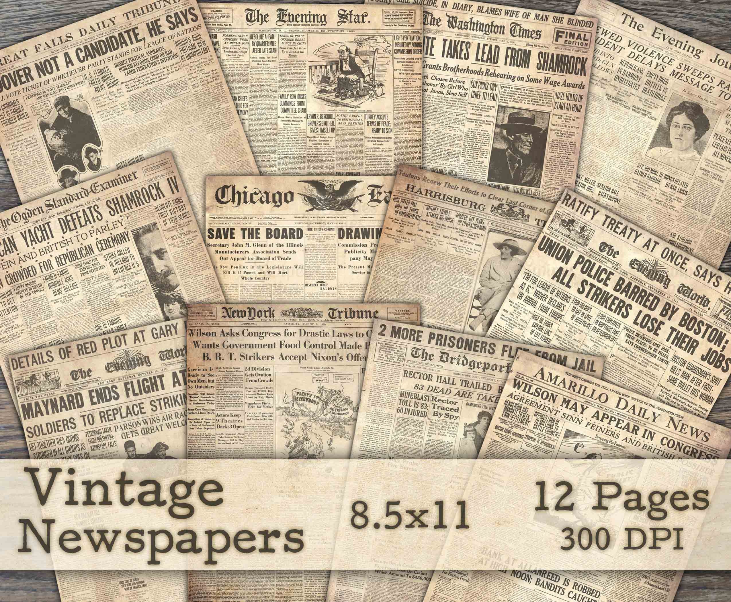 RETRO NEWSPAPERS Old Grunge News Paper Backgrounds for Digital