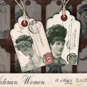 Vintage viktorianischen Frauen digitaler Download, druckbare viktorianische Ner-Postkartenanhänger, digitale viktorianische Schäbige Postkarte Junk Journal Geschenkanhänger