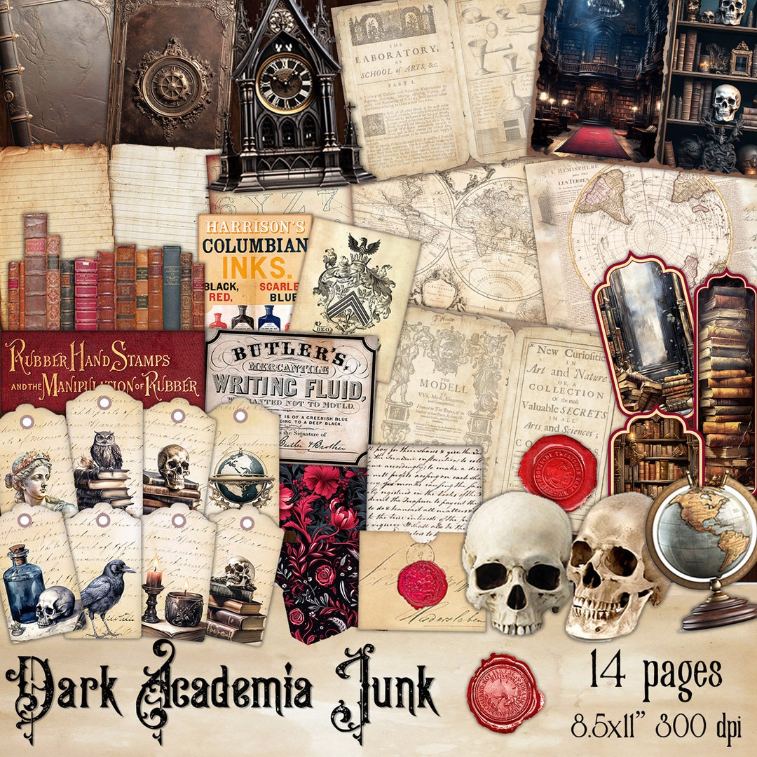 Dark Academia Digital Junk Journal Kit, Gothic Printable Ephemera, Old ...