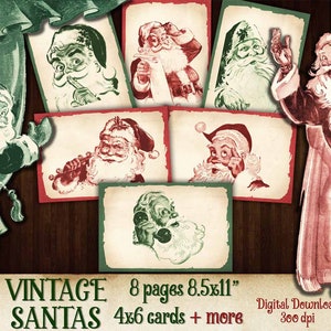 Vintage Santa Christmas Junk Journal Kit - Santa Collage Sheet - Vintage Kerst Ephemera - Afdrukbare 4x6 kaarten - December Daily - Junk
