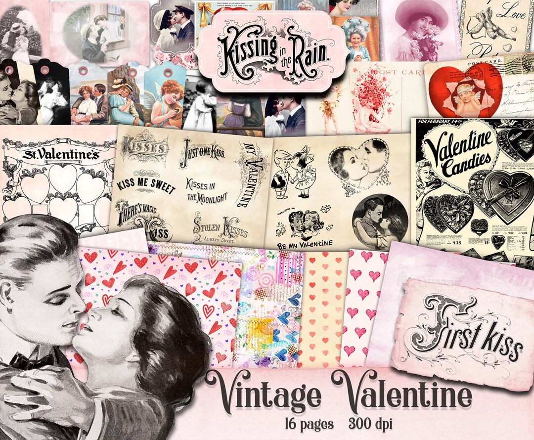 Vintage Valentine Ephemera, Digital Download, Vintage Valentine's Day