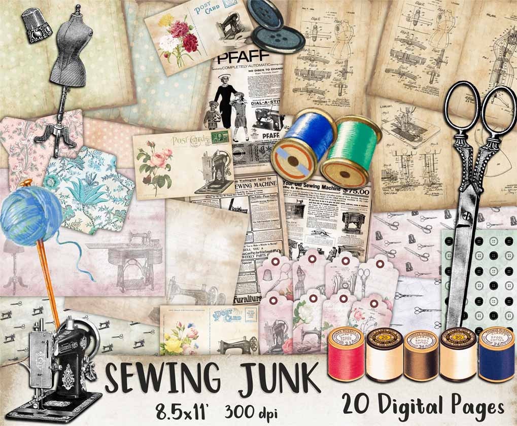 Vintage Sewing Junk Journal Printables, Sewing Digital