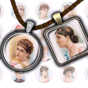 Digital Collage Sheet - Victorian Women - 1 inch Circles and Squares - Printable Bottle Cap Images - 25mm Vintage Ladies - Fishers - Pendant